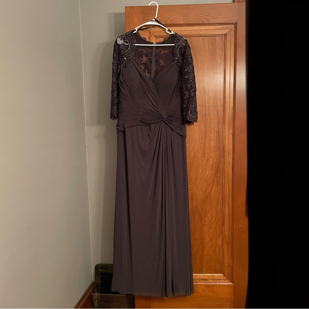 La Femme Ruched Twisted Column Gown